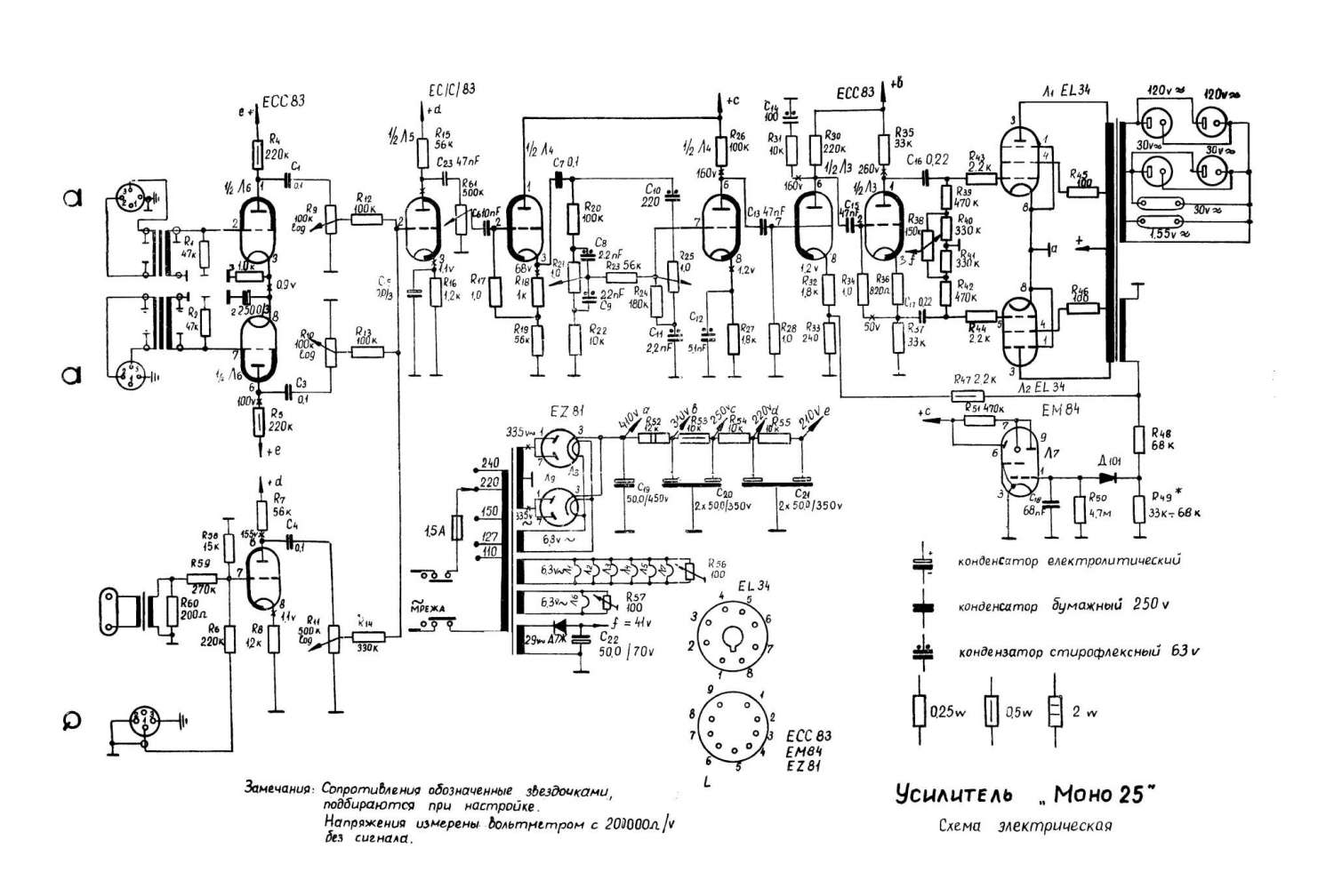 Ламповый усилитель моно 25-2 схема