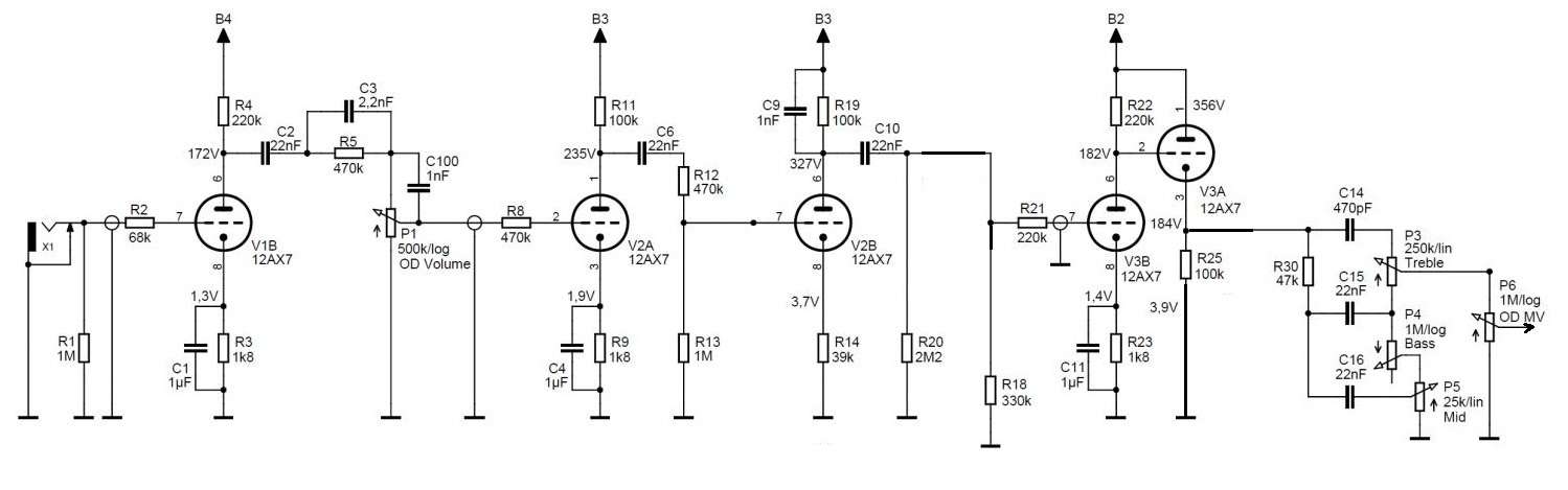 Ламповый гитарный преамп схема